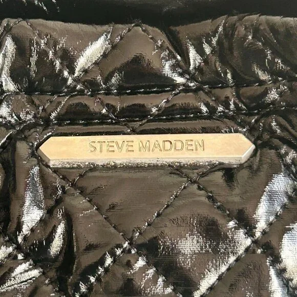 Steve Madden Black Large Quilted Tote Weekender Shoulder Bag Canvas Handles - Picture 3 of 11